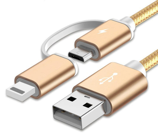 100cm Fast Charger Cable 2 IN 1 USB Type C Micro USB Braided Cord.