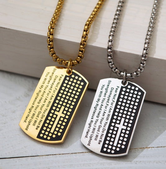 Dog Tag Cross Necklaces & Pendant with Bible verse stainless steel