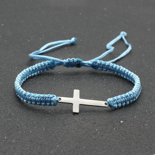 Stainless Steel Cross Hand-woven Adjustable Rope Bracelet